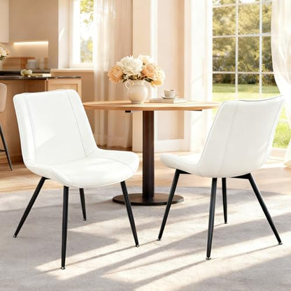 Dining Chairs Set of 2, PU Leather Armless with Metal Legs Pearl White | Fits Dining Rooms, Kitchens, Waiting room, Living rooms, Offices & Cafes, Easy to Clean Easy to assemble Adjustable Foot Pads - color: Pearl White