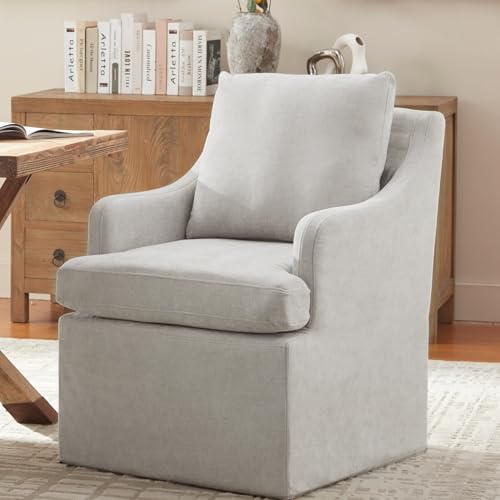 VKNOW Upholstered Dining Chairs, Dining Room Chairs with Casters | Modern Rolling Dining Chairs with Armrest, Soft Chenille Fabric, Washable Cover, Easy Assembly, Living Room, Bedroom, Grey - color: Light Grey, size: 1