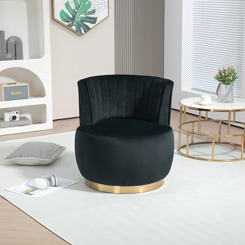 SLEERWAY 360° Swivel Barrel Chair Set of 2, Modern Velvet Round Accent Chair, Comfy Upholstered Small Armchair with Gold Metal Base for Living Room Bedroom Nursery Office Sillas para Sala, Black - color: Black, size: 25.2" W