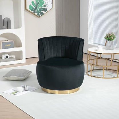 SLEERWAY 360° Swivel Barrel Chair Set of 2, Modern Velvet Round Accent Chair, Comfy Upholstered Small Armchair with Gold Metal Base for Living Room Bedroom Nursery Office Sillas para Sala, Black - color: Black, size: 25.2" W