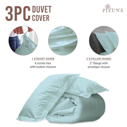 Pizuna 100% Cotton King Duvet Cover Set 400 Thread Count Baby Blue | Long Staple Combed Cotton Sateen Weave 3 Piece Luxurious Cool King Comforter Cover with Hidden Button Closure - color: 11 Baby Blue, size: King