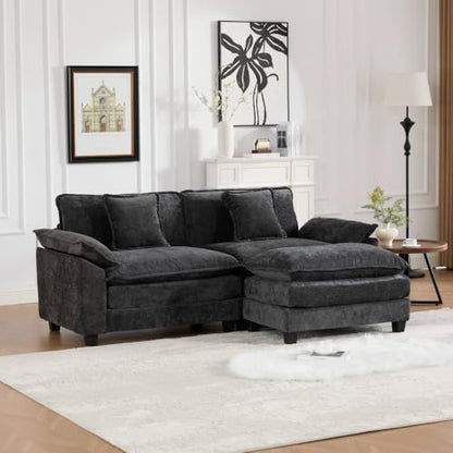 81.9'' Modern Sectional Couch with Double Layer Upholstered Seat Cushion, Chenille LoveSeat Sofa Couch with Wider Armrest and Cushions, Living Room, Bedroom, Apartment, Easy Assembly, Black - color: Black