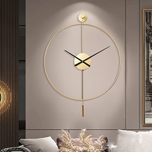 YISITEONE Classical Large Decorative Wall Clock with Pendulum, Modern Non-Ticking Silent Metal Wall Clocks for Living Room, Bedroom, Study, Office, 20‘’ - color: Gold, size: Medium