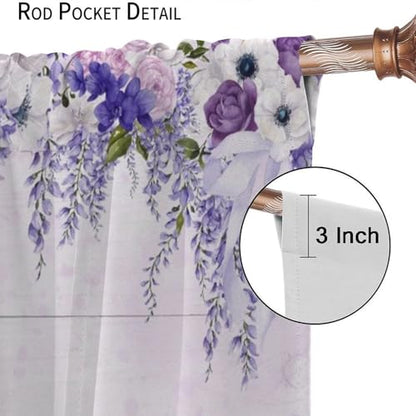 Summer Flamingo Curtain, Purple Violet Wisteria Rose Green Eucalyptus Leaf Window Drapes for Living Room Bedroom Home 42" W X 45" L(No Blackout) - color: Flamingo-7, size: 20.5"W x 45"L (Pack of 2)