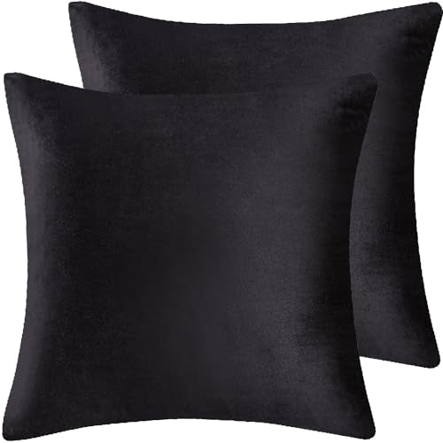 Velvet Decorative Throw Pillow Covers, Soft Square Cushion Case Home Decor for Living Room Couch Bed Sofa, Set of 2 Pack, Black, 16x16 Inch - color: Black, size: 16" x 16" (Pack of 2)