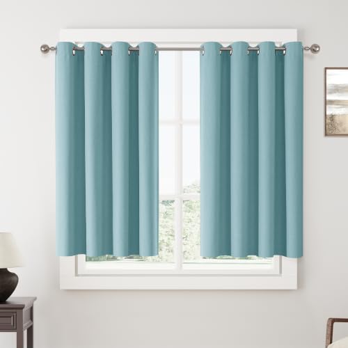 ChrisDowa Lake Blue Blackout Curtains 45 Inches Long 2 Panels for Bedroom | Room Darkening,Light Blocking,Thermal Insulated,Faux Linen,Farmhouse,Grommet,Window Treatment,Drapes,Living Room,52x45 - color: Sky Blue, size: 52"W x 45"L (Pack of 2)
