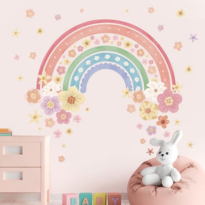 wondever Large Rainbow Wall Decals Colorful Boho Flower Peel and Stick Wall Art Stickers for Girls Bedroom Kids Room Baby Nursery - color: Flower