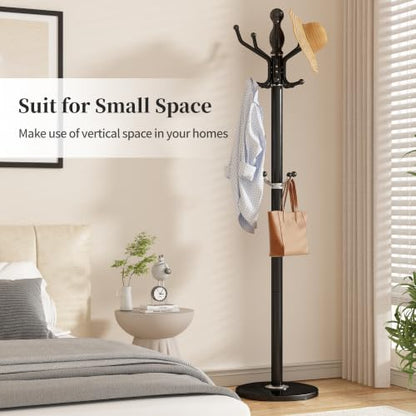 Metal Coat Rack Stand Coat Rack Freestanding with 360° Rotary,Black | Modern Coat Rack with 360° Rotary Design Sturdy Heavy Duty Hall Tree Hats Hanger Holder Stand 14 Hooks for Hallway Office - color: Black with Rotatable Hooks