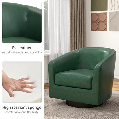 Swivel Barrel Accent Chair, Comfy Reading Armchair, Green, Set of 1 | Club Chairs for Adults, Low-Back Design, Modern Round Style, Solid Wood Frame & Metal Swivel Base, For Living Room & Bedroom - color: Green