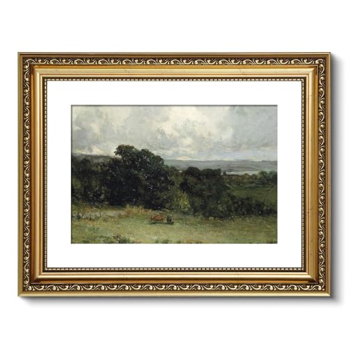 ARPEOTCY Vintage Gold Framed Wall Art, 11x14 Inch Pastures Landscape Retro Picture Paintings, Antique Canvas Artwork, Victorian Picture Photo Frame Wall Decor for Gallery Bathroom Bedroom - color: Pleasant Pastures, size: 14"L x 11"W