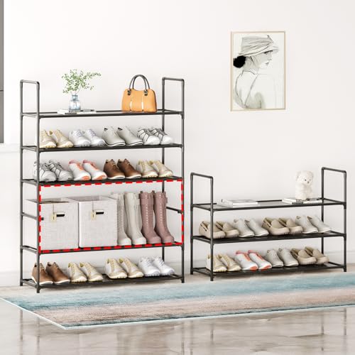 3-Tier Stackable Shoe Rack, Sturdy & Durable Long Shoe Shelf Storage Organizer for Entryway, Bedroom, Floor,10-12 Pairs of Shoes,Black - size: 3-Tier(28.5"W)