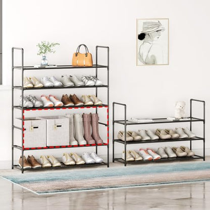 3-Tier Stackable Shoe Rack, Sturdy & Durable Long Shoe Shelf Storage Organizer for Entryway, Bedroom, Floor,10-12 Pairs of Shoes,Black - size: 3-Tier(28.5"W)