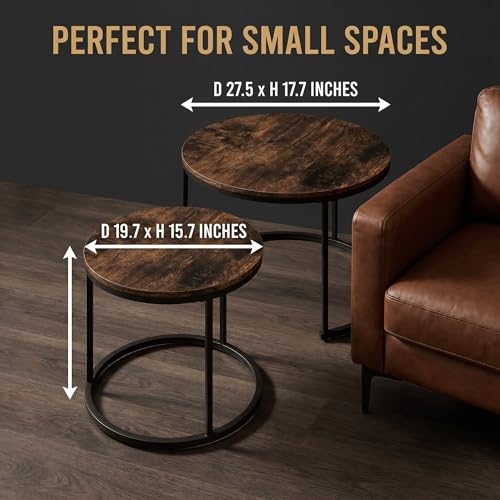 Round Coffee Tables for Living Room, Set of 2 (Rustic Wooden) | living room side table, Modern Nesting Drink for Small Spaces - color: Rustic Wooden