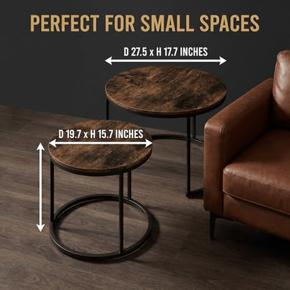 Round Coffee Tables for Living Room, Set of 2 (Rustic Wooden) | living room side table, Modern Nesting Drink for Small Spaces - color: Rustic Wooden