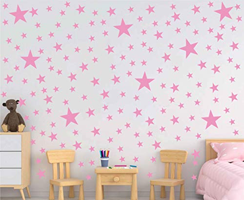 174pcs Mixed Size Star Wall Stickers Home Decor Bedroom Removable Nursery Wall Decals Kids DIY Art Decal Gold White Black Star Wall Sticker JW343 (Pink) - color: Pink