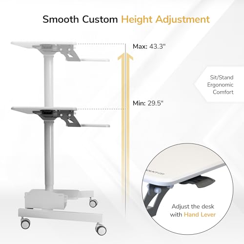 Mount-It! Mobile Computer Cart, Height-Adjustable Rolling Workstation with 28" Desktop, Keyboard Tray, Storage Shelves & Locking Wheels, Mobile Computer Stand for Office, Classroom, or Home
