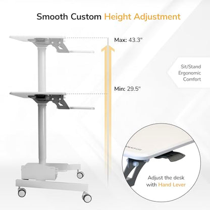 Mount-It! Mobile Computer Cart, Height-Adjustable Rolling Workstation with 28" Desktop, Keyboard Tray, Storage Shelves & Locking Wheels, Mobile Computer Stand for Office, Classroom, or Home