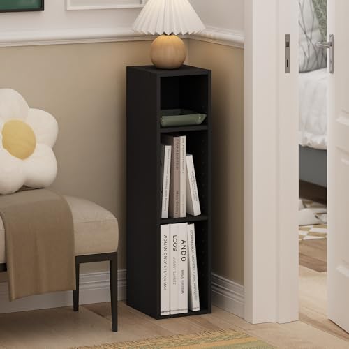 Furinno Fulda Book Shelf, 3-Tier Narrow Storage Cabinet, Bookcase with 8-in Width Storage Shelf, 9.3 x 7.9 x 31.5, for Living Room, Bedroom, Home Office, Blackwood - color: Blackwood, size: 3-Tier, 7.9" Width