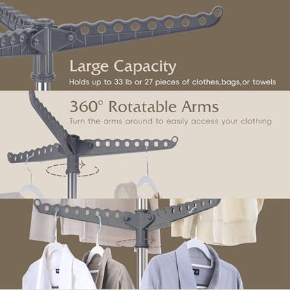 Beaudaily Clothes Drying Rack, Foldable 74.8-Inch Laundry Drying Rack, Indoor 2 Tier Drying Rack Clothing with Rotatable Arms, Stainless Steel, Holds 54 Pieces, Space Saving, Grey and Silver - color: Grey + Silver, size: 2-Tier