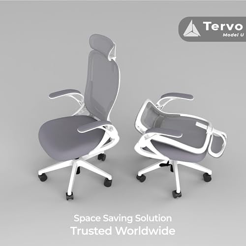 Tervo Model U | Folding Office Chair for Small Spaces | Ergonomic Design with High Rebound Mesh | Computer Desk Chair for Gaming | For Adults & Kids | Foldable & Compact with Flip Up Arms