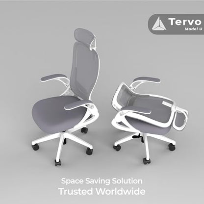 Tervo Model U | Folding Office Chair for Small Spaces | Ergonomic Design with High Rebound Mesh | Computer Desk Chair for Gaming | For Adults & Kids | Foldable & Compact with Flip Up Arms