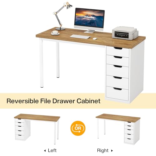 Tribesigns Computer Desk with 5 Drawers, 47 inches Rustic Brown Home Office Desk with Storage, Modern Simple Laptop Desk Study Writing Table for Small Spaces (1, Walnut+White) - color: Walnut+white
