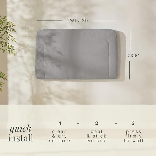 Hearth & Harbor Wall Mounted Twin Headboard Only, Bed Headboard Twin Size | Easy Assemble, Floating Peel & Stick, Upholstered Boucle, 3D Stitched Wall Panels, 5 Strips of 3M Tape Included, Silver - color: 06-silver, size: Twin
