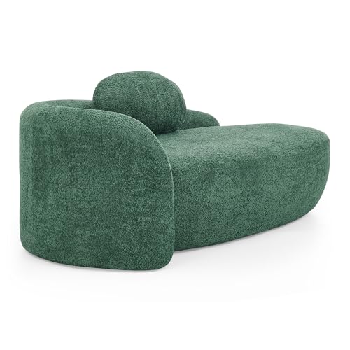 JIVOIT Modern Oval Single Lazy Sofa Chair, Bouclé Fabric Single Lounge Chair with Integrated Backrest, Side Armrest and Pillow, Compact Space-Saving Lounge Chair for Living Room Bedroom (Green//033) - color: Green//033