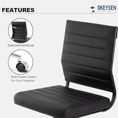 Okeysen Office Desk Chair No Arms, Mid Back Ergonomic Swivel Black Armless Conference Room Chairs, Adjustable Height PU Leather Home Desk Chair, Modern Small Rolling Computer Task Chair - color: Black With Black Frame
