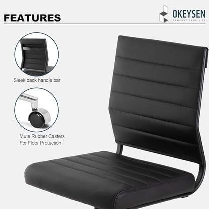 Okeysen Office Desk Chair No Arms, Mid Back Ergonomic Swivel Black Armless Conference Room Chairs, Adjustable Height PU Leather Home Desk Chair, Modern Small Rolling Computer Task Chair - color: Black With Black Frame
