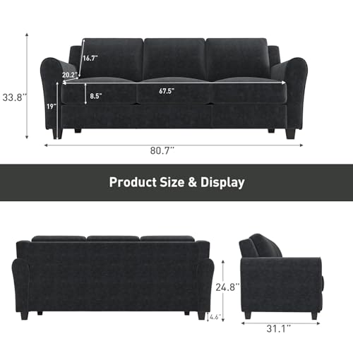 Bonzy Home 2 Piece Sofa Set, 3-Seater Sofa Couch Set of 2, Modern Comfy Sofa with Thick Cushion for Living Room Apartment Office, Black - color: Black, size: 80.7"+80.7"(3 + 3 Seat)