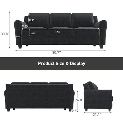 Bonzy Home 2 Piece Sofa Set, 3-Seater Sofa Couch Set of 2, Modern Comfy Sofa with Thick Cushion for Living Room Apartment Office, Black - color: Black, size: 80.7"+80.7"(3 + 3 Seat)