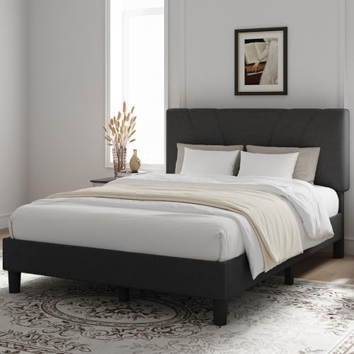 Novilla Full Size Bed Frame with Adjustable Headboard Platform Full Bed Frame with Linen Upholstered Headboard, No Box Spring Needed, Noise-Free, Easy Assembly, Dark Grey - color: Dark Grey, size: Full