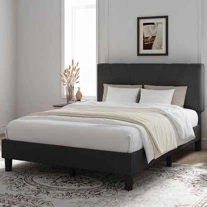 Novilla Full Size Bed Frame with Adjustable Headboard Platform Full Bed Frame with Linen Upholstered Headboard, No Box Spring Needed, Noise-Free, Easy Assembly, Dark Grey - color: Dark Grey, size: Full