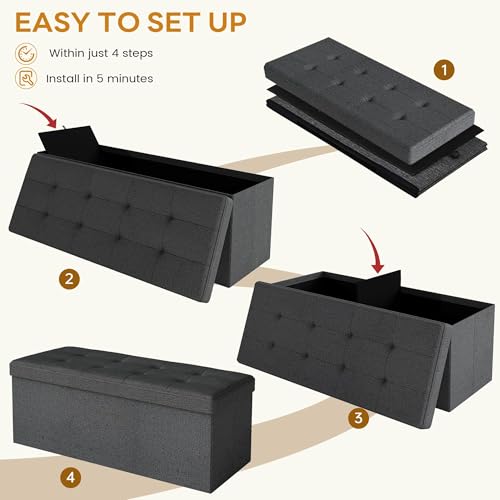 43.5" Folding Storage Ottoman Bench,Rectangle Foot Rest Stool for Living Room and Bedroom Holds 660 lbs,Dark Gray - color: Drak Gray-43.5"