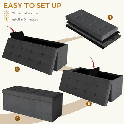 43.5" Folding Storage Ottoman Bench,Rectangle Foot Rest Stool for Living Room and Bedroom Holds 660 lbs,Dark Gray - color: Drak Gray-43.5"