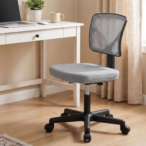 Sweetcrispy Small Armless Desk Chair, Mesh Rolling Office Chairs | Adjustable Ergonomic Lumbar Support, Low-Back, Swivel Wheels, Home Work, Bedroom, Study, Student, Adults, Grey - color: Grey