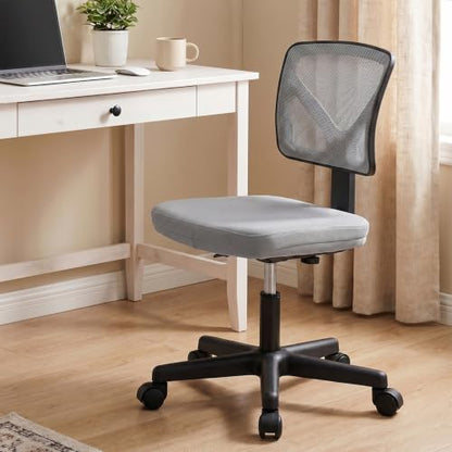 Sweetcrispy Small Armless Desk Chair, Mesh Rolling Office Chairs | Adjustable Ergonomic Lumbar Support, Low-Back, Swivel Wheels, Home Work, Bedroom, Study, Student, Adults, Grey - color: Grey
