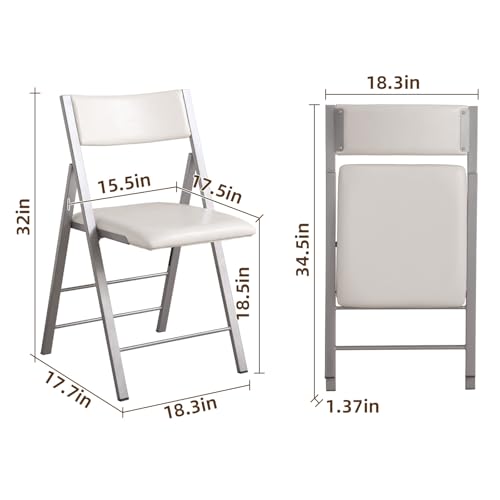 Folding Chairs 2 Pack, 450Lbs Heavy Duty Foldable Dining Chair,Bright White | 1.37" Folded, Waterproof Rustproof Indoor Outdoor Padded Folding Chairs for Dining Room, Conference Rooms, Weddings, Events - color: Bright White
