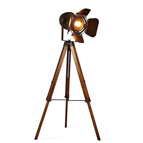 Decoluce Vintage Tripod Floor Lamp, Height Adjustable Wooden Camera Tripod Rotatable Spotlight Tall Standing Light, Nostalgic Cinema Lamps for Living Room, Bedroom, Studios Decor(Black) - size: Large Camera