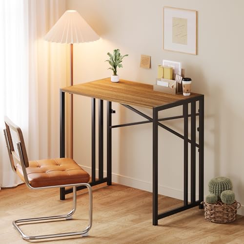Lutown-Teen Narrow Folding Computer Desk 35 inch, Espresso | Writing Gaming Computer Camping Desk for Small Spaces, No Assembly Required Home Office Desk - color: Espresso, size: 35 Inch