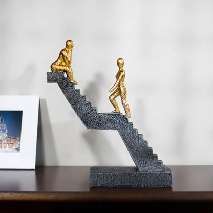 Modern Staircase Sculpture, Gold Figures on Black Steps - color: ‌"dual Gold"‌