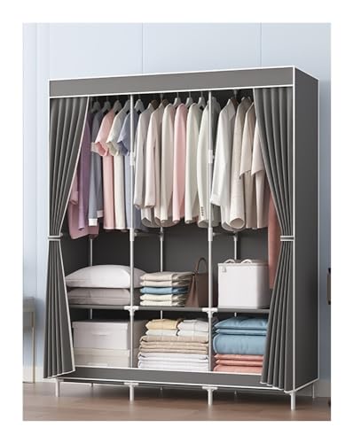 Portable Wardrobe Closet Non-Woven Fabric Cover Standing Closet Covered Clothes Racks for Hanging Clothes (Color : Grey) - color: Grey