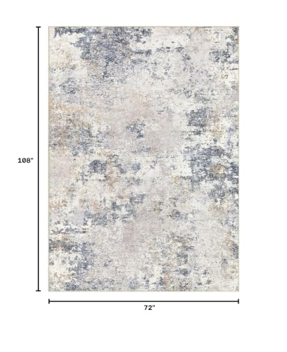 Nakagishi 6X9 Abstract Washable Area Rugs for Living Room-Blue Grey | Modern Non-Slip Silicone Backing Low Pile Soft Carpet for Bedroom Dining Decor Ideal for Families with Kids and Pets - color: Blue Gray, size: 6' x 9' (Rectangular)