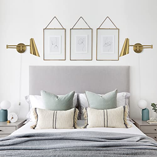 Plug in Wall Sconce Set of 2, Brass Swing Arms Wall Light Plug-in Wall Lamp for Bedroom Living Room Wall Lamp - color: A-Gold-2 Pack