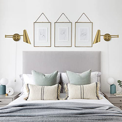 Plug in Wall Sconce Set of 2, Brass Swing Arms Wall Light Plug-in Wall Lamp for Bedroom Living Room Wall Lamp - color: A-Gold-2 Pack