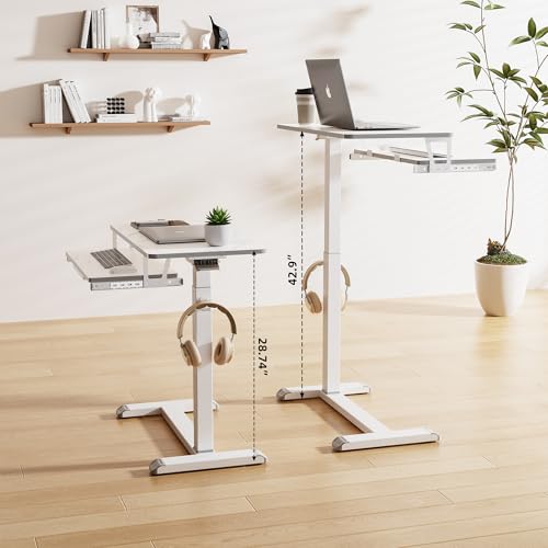 ETHU Overbed Table with Wheels, Medical Table with Drawer, Hospital Bed Table, Workstation Desk, Adjustable Overbed Bedside Rolling Laptop Desk, Marble White | Mobile Table Tray for Sofa Side, Hospital Bed Workstation Table for Home and Office Laptop Use,