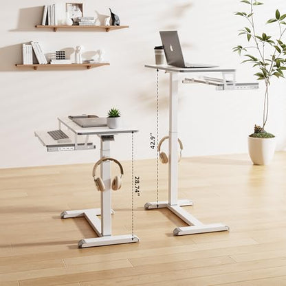 ETHU Overbed Table with Wheels, Medical Table with Drawer, Hospital Bed Table, Workstation Desk, Adjustable Overbed Bedside Rolling Laptop Desk, Marble White | Mobile Table Tray for Sofa Side, Hospital Bed Workstation Table for Home and Office Laptop Use,
