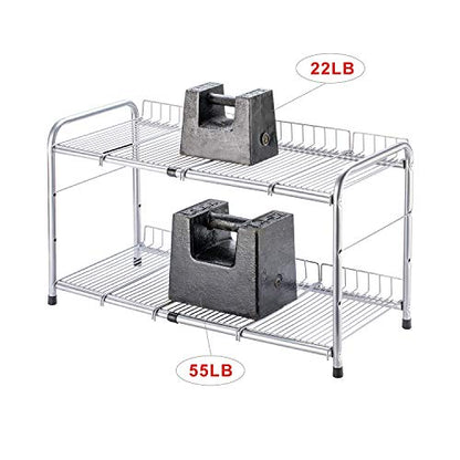 FlagShip 2 Tier Under Sink Organizers and Storage Rack Expandable Cabinet Shelf for Kitchen Bathroom Silver (17-25 inches)