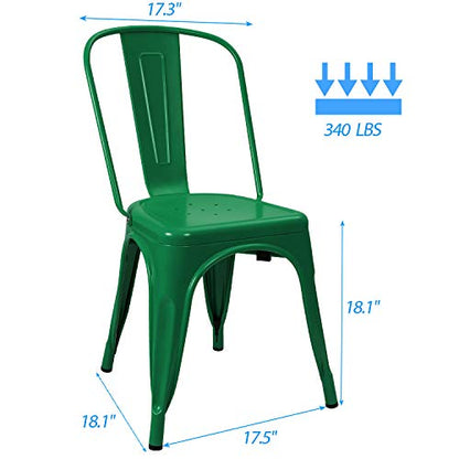 Devoko Metal Indoor-Outdoor Chairs - Distressed Style Kitchen Dining Set of 4 Stackable Side Chairs with Back (Green) - color: Green